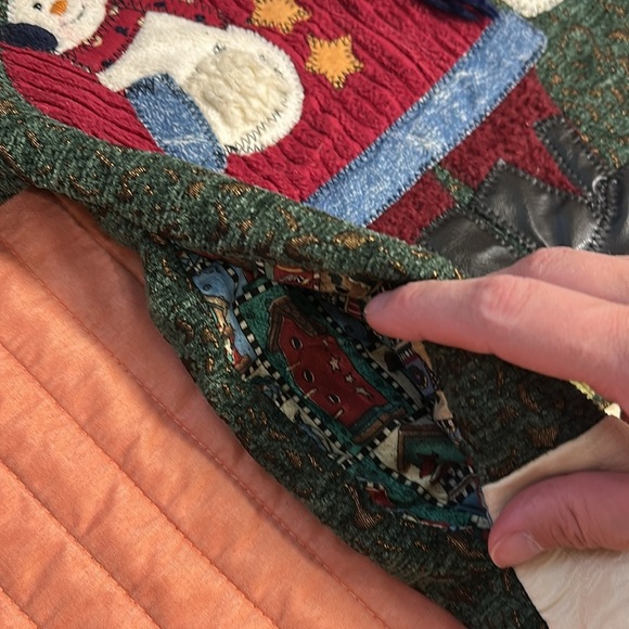 Unique Vintage Snowman Appliqué Tapestry Ugly Christmas Jacket size Large/XL - Picture 6 of 16